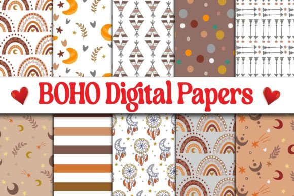 Boho Pattern Digital Papers Bundle for Creators