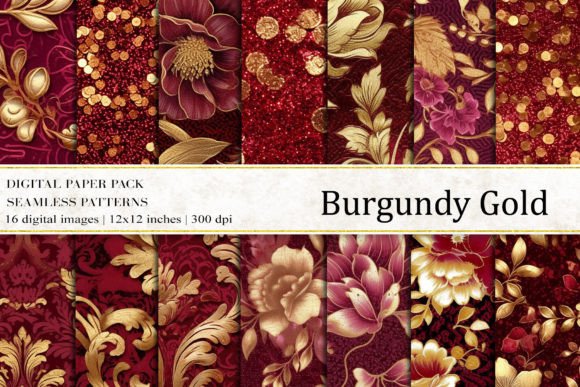 Burgundy Gold Luxury Digital Papers for Premium Projects