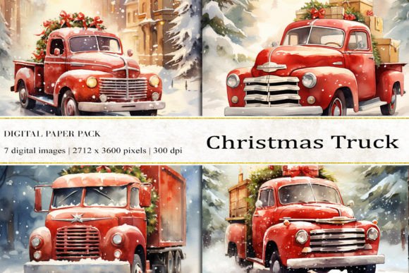 Christmas Truck Digital Papers for Creative Projects