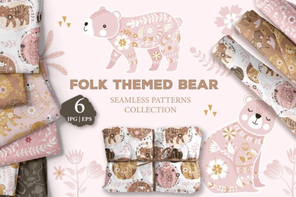Cute Folk Bear Seamless Patterns for Creative Projects