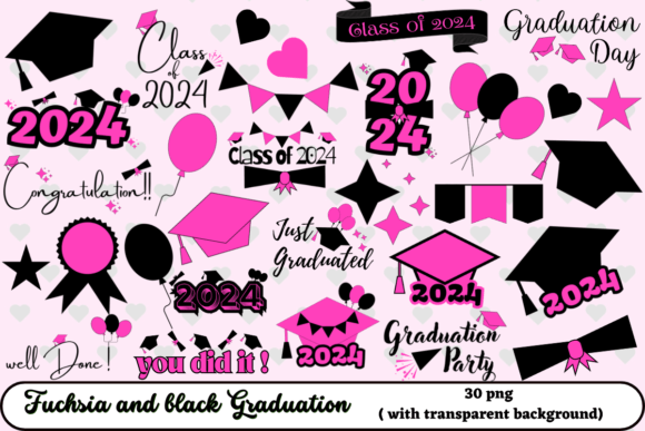 Elevating the Celebration of Achievement with Fuchsia and Black Graduation 2024 Png