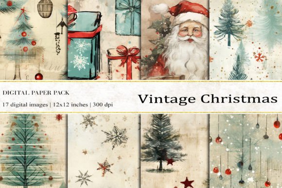 Vintage Christmas Digital Papers for Creative Projects