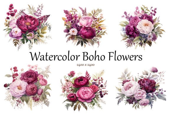 Watercolor Boho Flowers